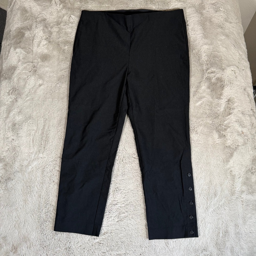 Chico's Black Ponte‎ Knit Slim Leg Ankle Pants with Button Detail Size 3R 16R